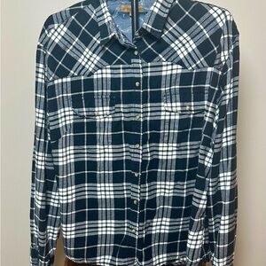 JACHS Girlfriend Navy and White Checkered Button Down Shirt